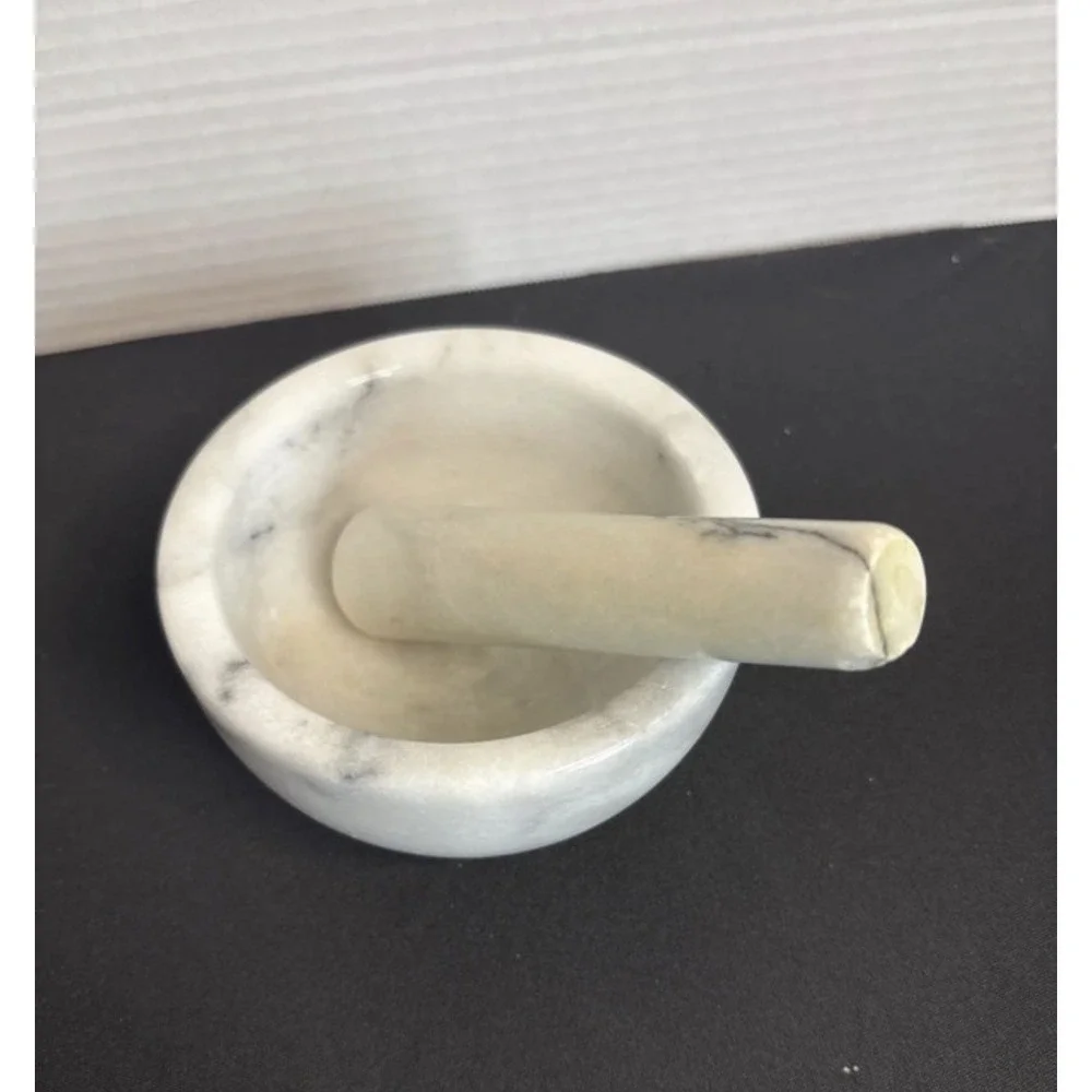 Vintage White Marble Footed Mortar & Pestle Set Herb Spice Grinder